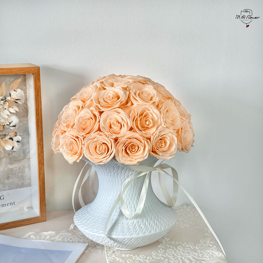 preserved rose with ceramic vase