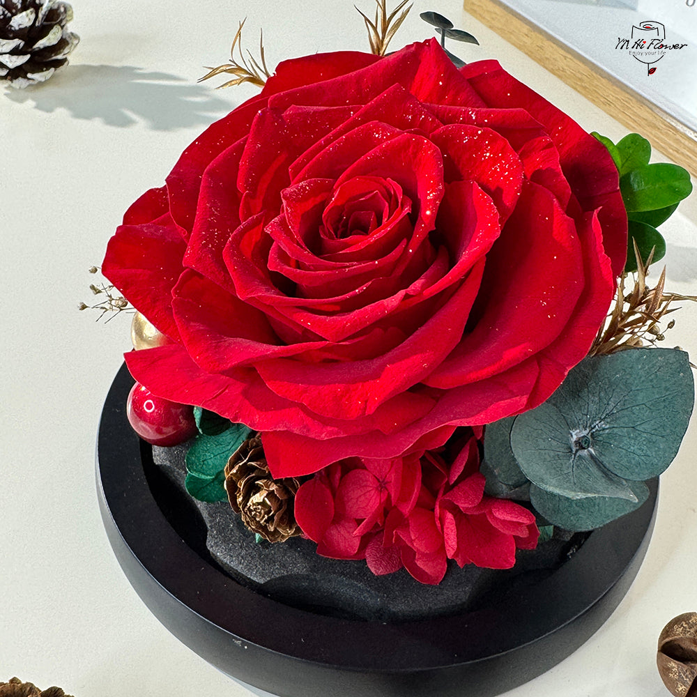 preserved rose in glass dome