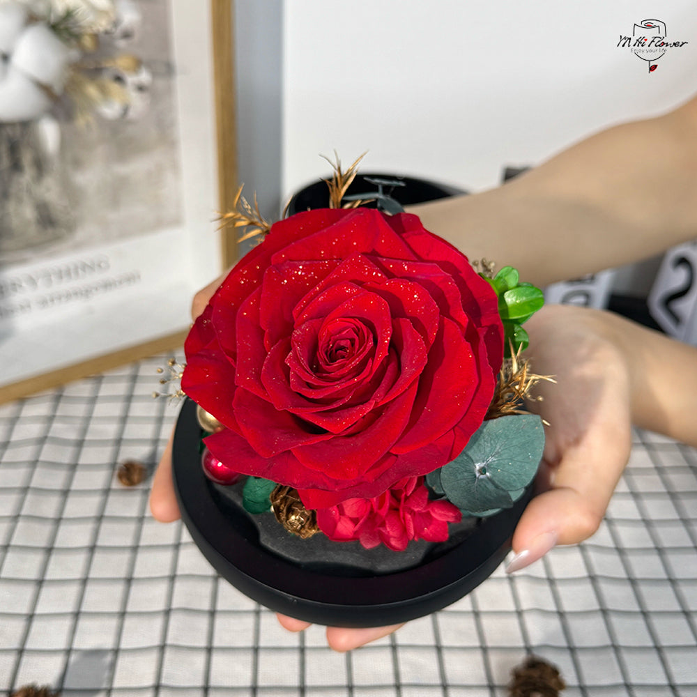 preserved rose in glass dome