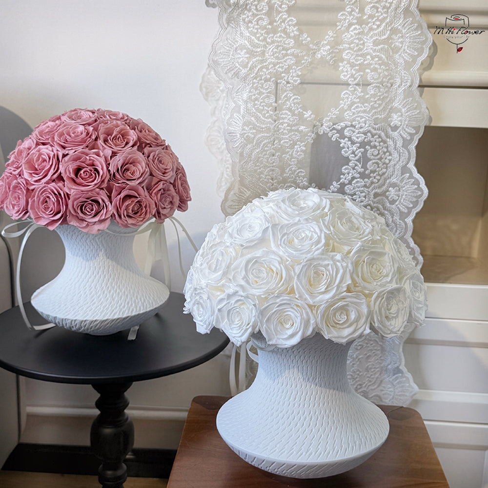 preserved rose with ceramic vase