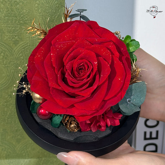 preserved rose in glass dome