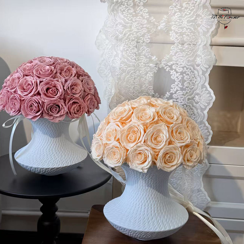 preserved rose with ceramic vase