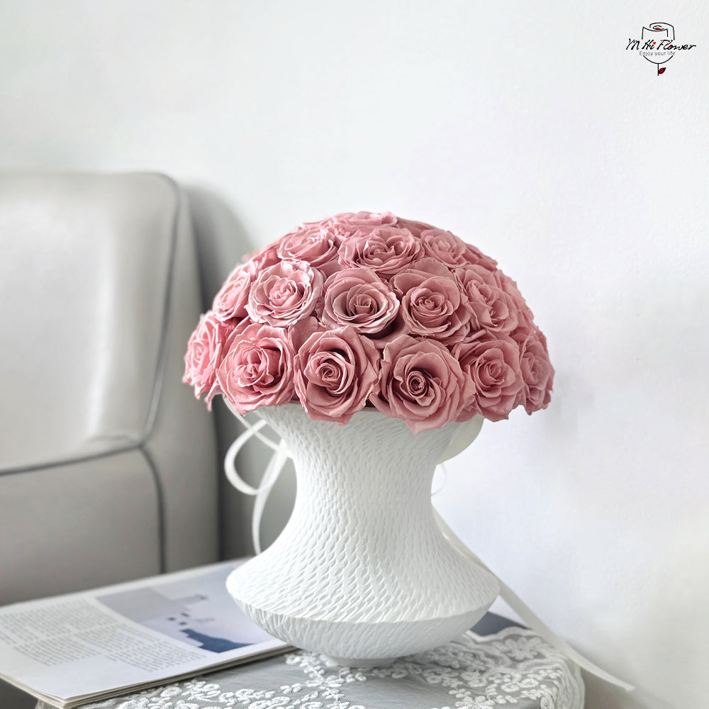 preserved rose with ceramic vase