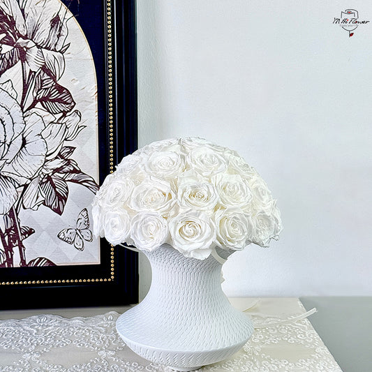 preserved rose with ceramic vase