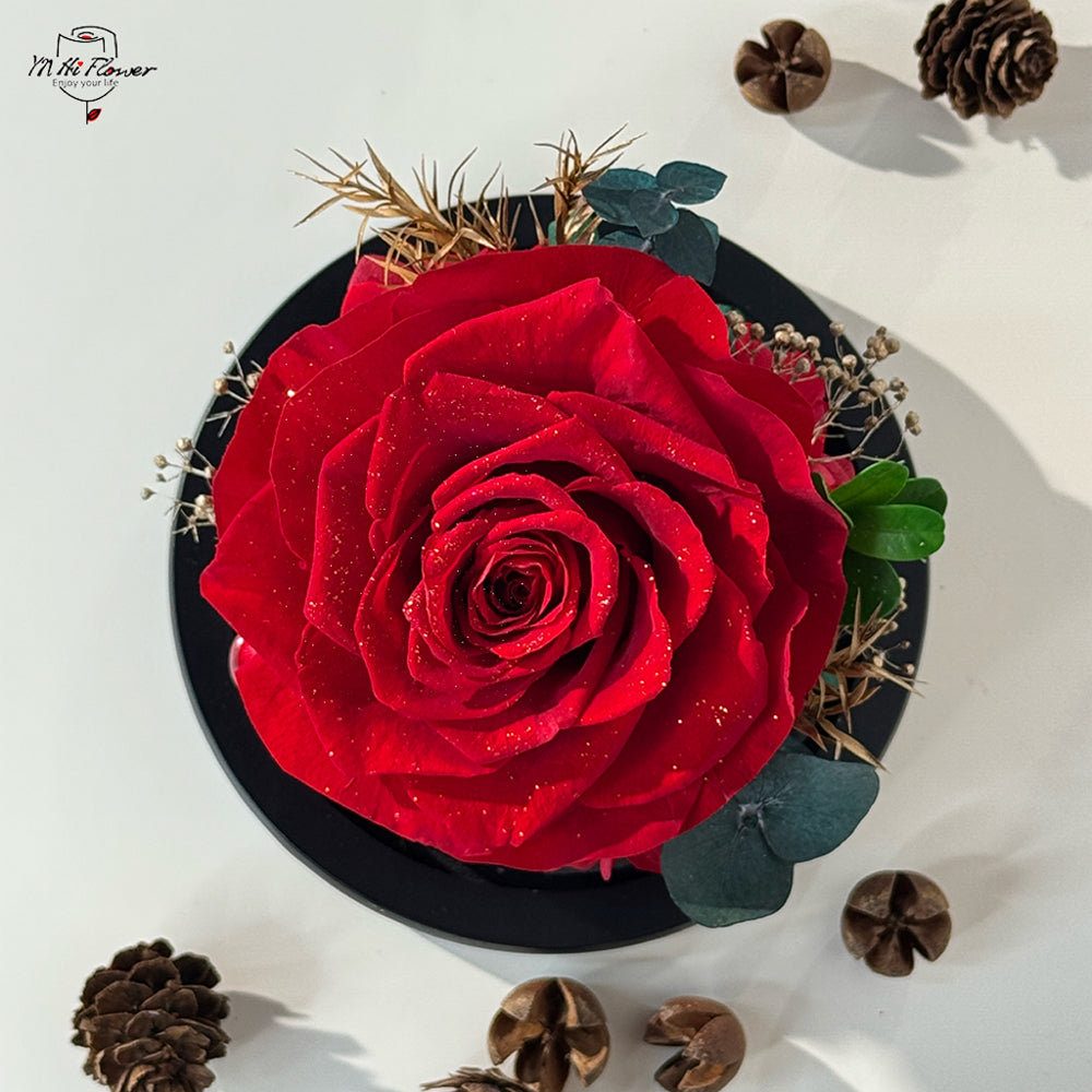 preserved rose in glass dome