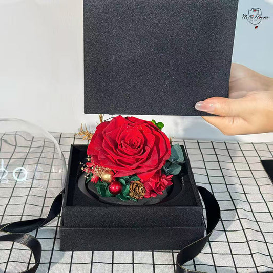 preserved rose in glass dome