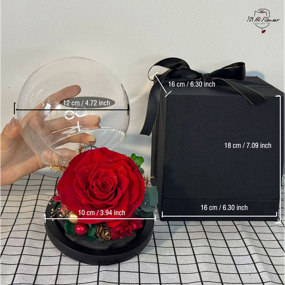 preserved rose in glass dome